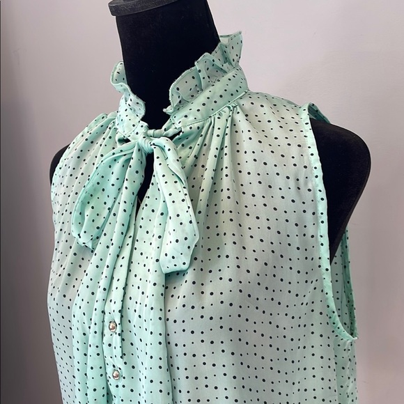 Mint Polka Dot Sleeveless Blouse toes in front - Picture 2 of 5
